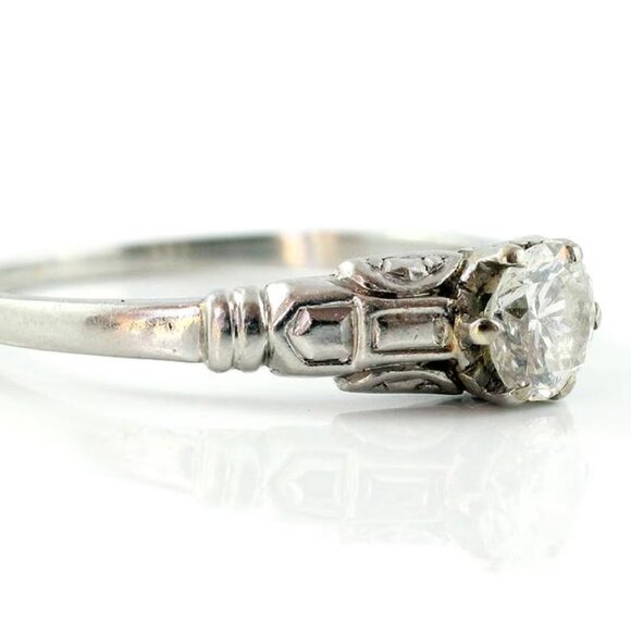 Vintage Antique Platinum Natural Diamond Art Deco Solitaire Engagement Ring - Picture 5 of 6